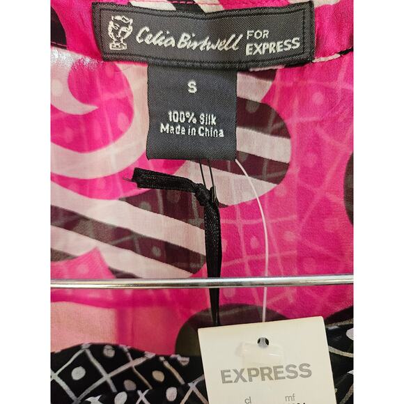 Celia Birdwell Vintage 2 Piece Skirt set Pink Black White Wrap Top Ruffled Sz SM - Picture 13 of 14